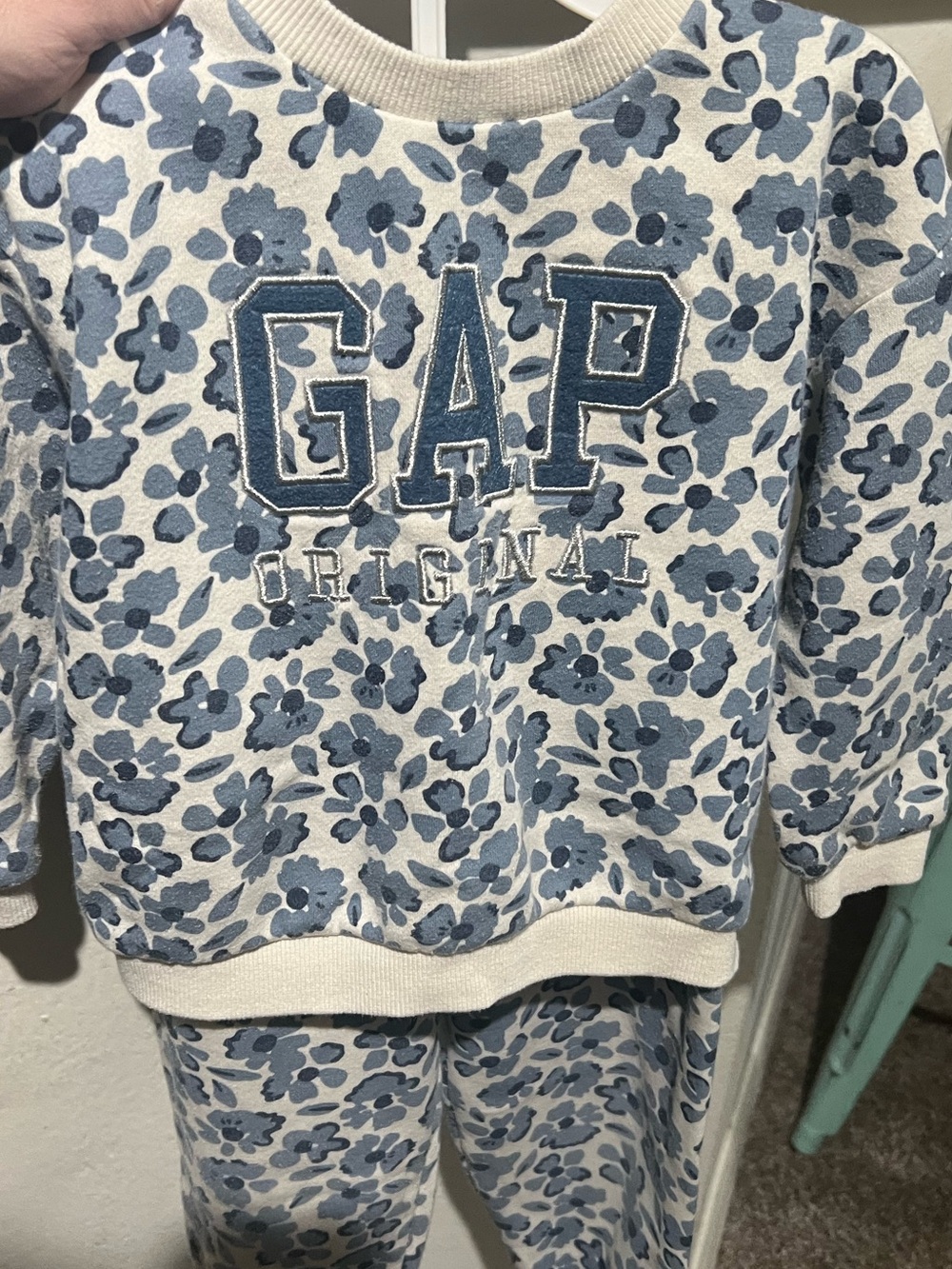GAP Kids Cream and Blue Floral Pullover & Pants Set